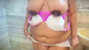 After work Arab Hot maid showered in bathroom with door open & Undress Her Bra, Burqa, Panty