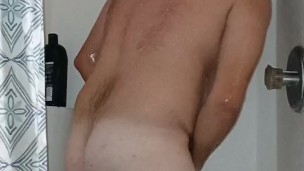 Shower after welding on my day off. Spreading my ass for you.